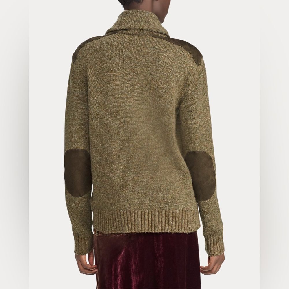 Ralph Lauren Collection Anniversary Olive Cashmere Shawl Collar Shield Sweater - Picture 13 of 16